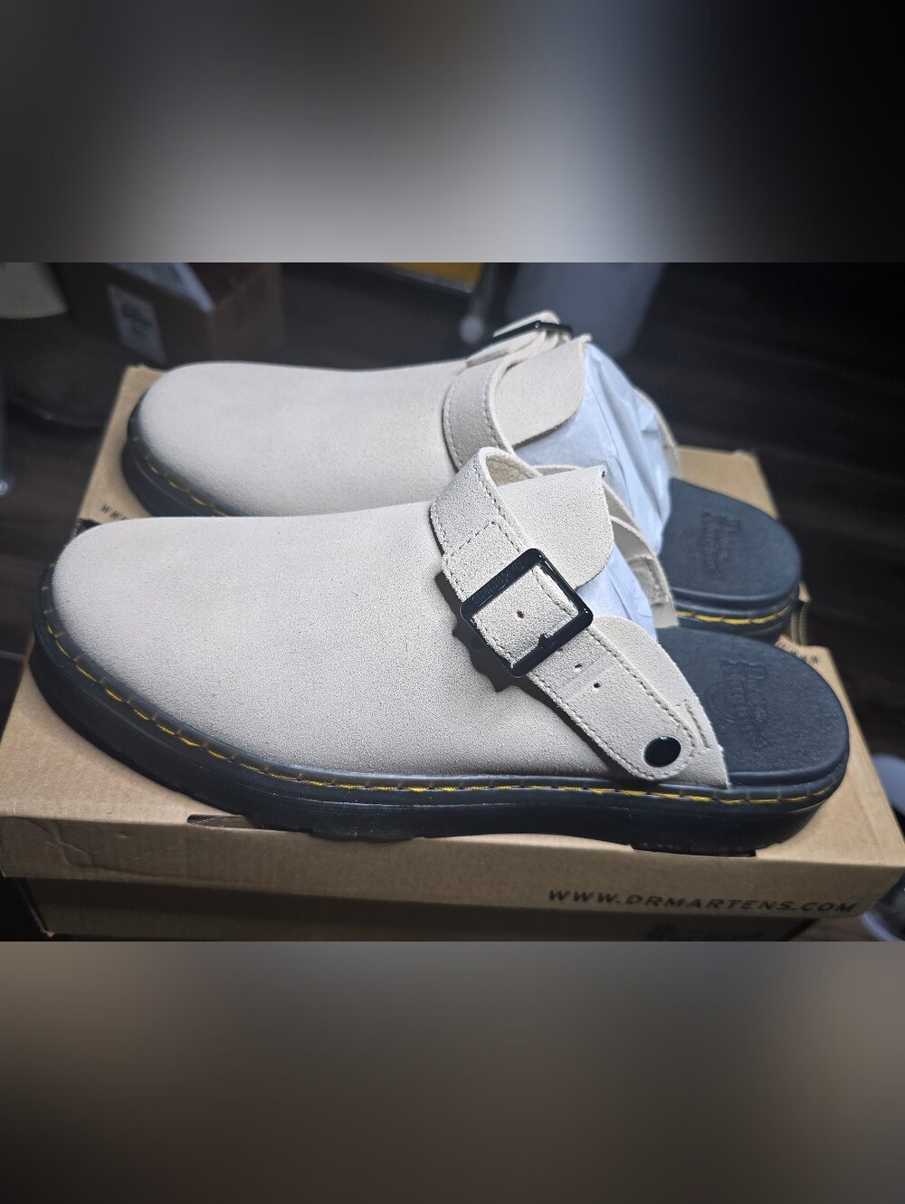 Dr. Martens Unisex Warm Sand Suede Slip-On Clog with Adjustable Strap 11M/12W